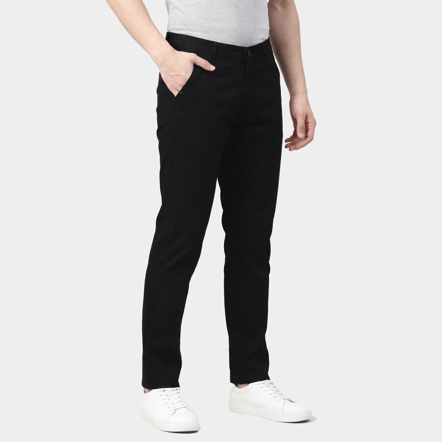 Men's Black Slim Fit Flat-Front Casual Trousers, काला, large