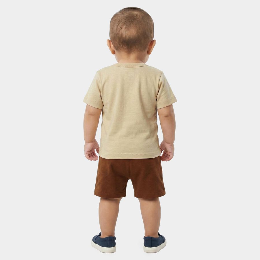 Infants' Beige 100% Cotton Crew Neck Graphic Print Baba Suit, Beige, large