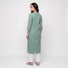 Women's Aqua Green Cotton Notch Neck Embroidered Kurta, Aqua, small