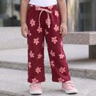 Girls' Wine Straight Fit Floral Printed Pyjama, वाइन, small