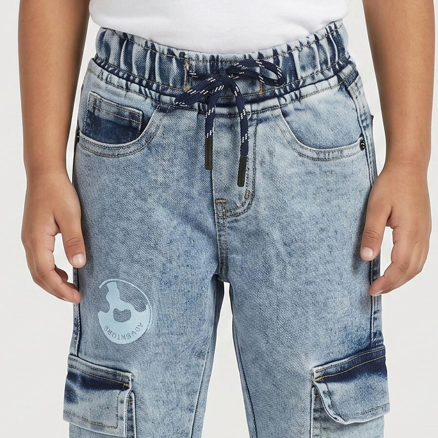 Boys' Light Blue Jogger Fit Cargo Pocket Jeans, हल्का नीला, large