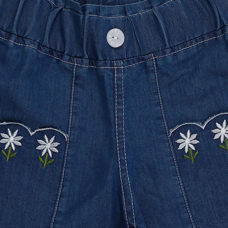 Girls' Deep Indigo Wide-Leg Embroidered Jeans, Mid Blue, large image number null