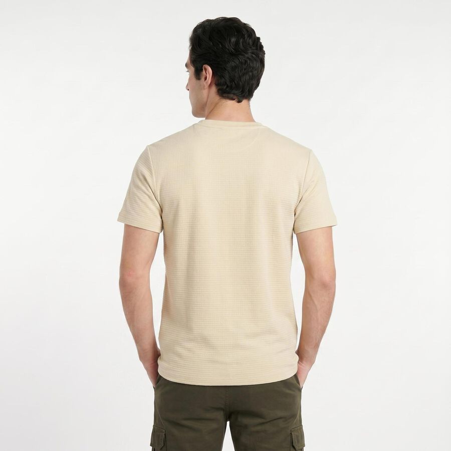 Men's Beige Cotton Round Neck Regular T-Shirt, Beige, large