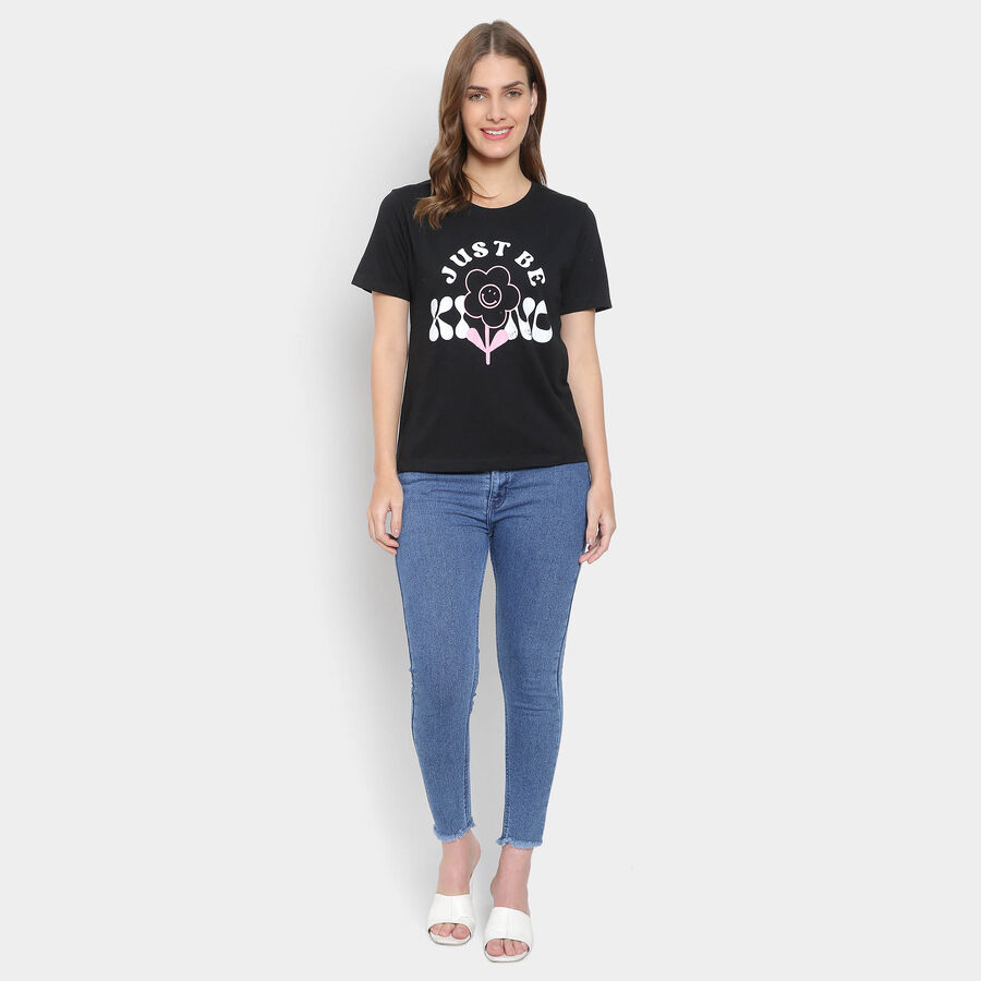 Round Neck T-Shirt, काला, large image number null