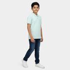 Boys Teal Cotton Blend Round Neck Casual T-Shirt, एक्वा, small