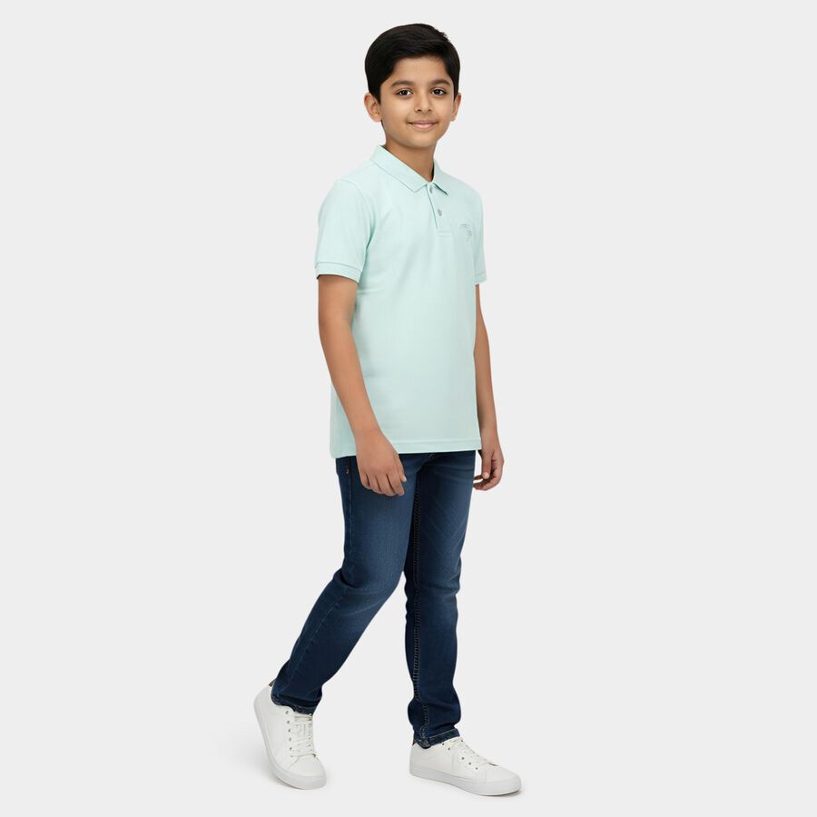 Boys Teal Cotton Blend Round Neck Casual T-Shirt, एक्वा, large