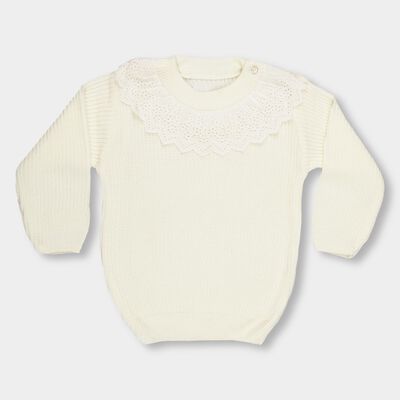 Infants Rich Eggshell White Round Neck Regular Fit Pullover