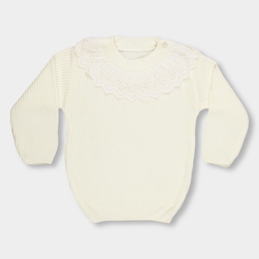 Infants Rich Eggshell White Round Neck Regular Fit Pullover, White, large image number null