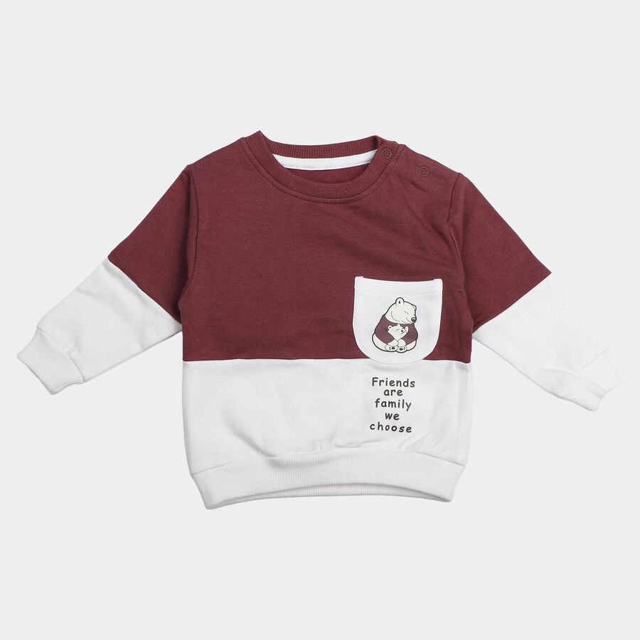 Infant's Purple and White Cotton Crew Neck Pullover Sweatshirt, बैंगनी, large