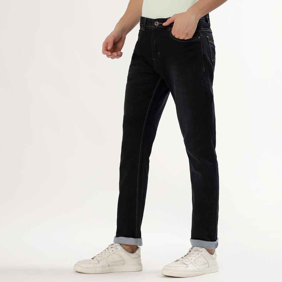 Men's Jet Black Slim Fit Classic Jeans, गहरा नीला, large image number null