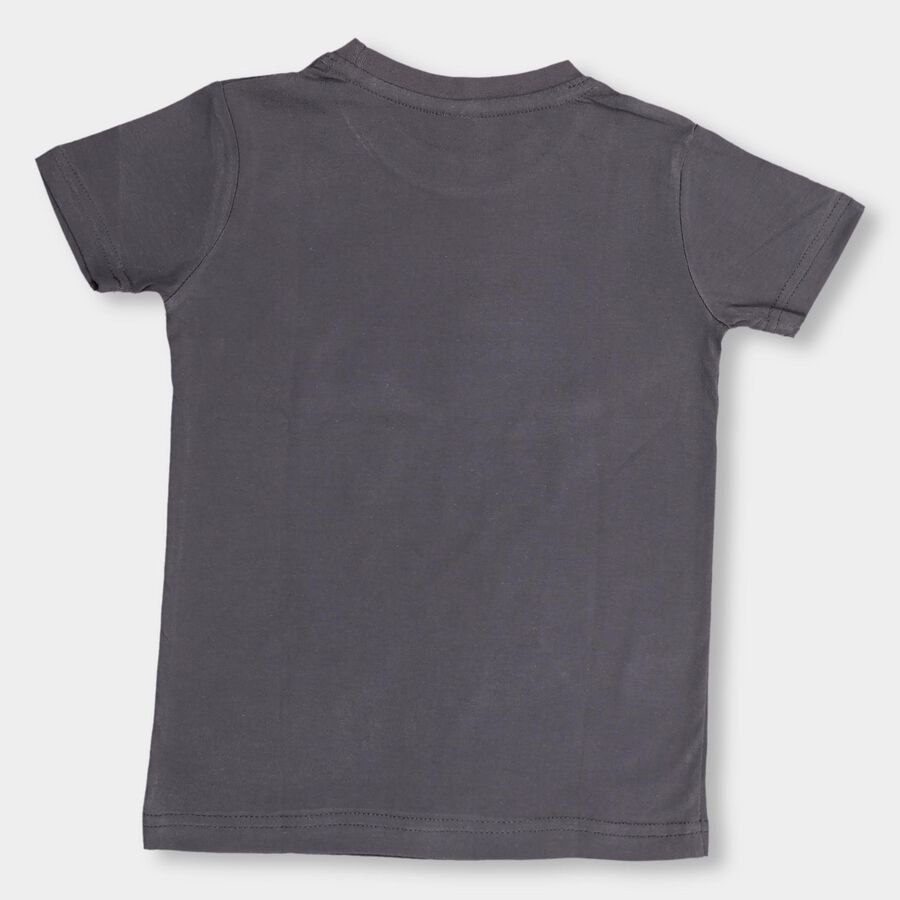 Boys' Dark Grey Cotton Round Neck Printed T-Shirt, Dark Grey, large image number null