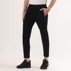 Men's Black Slim Fit Zippered Pockets Track Pants, Black, small