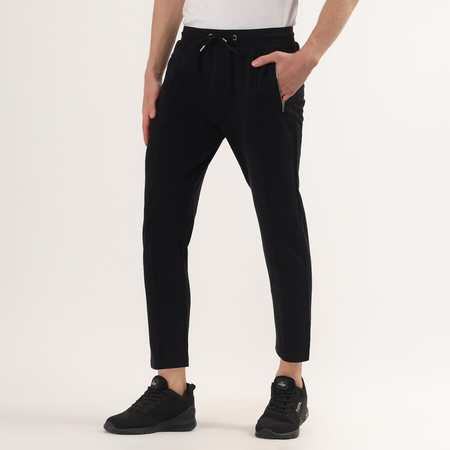 Men's Black Slim Fit Zippered Pockets Track Pants, Black, large