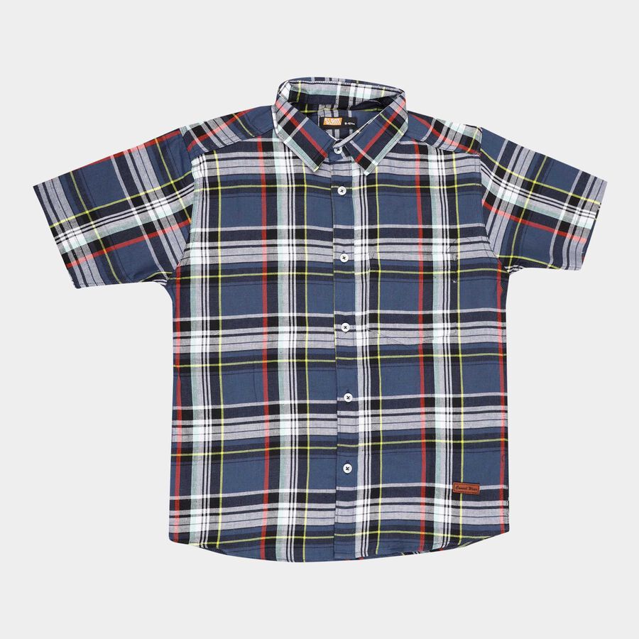 Boys Cotton Checks Casual Shirt, Navy Blue, large image number null