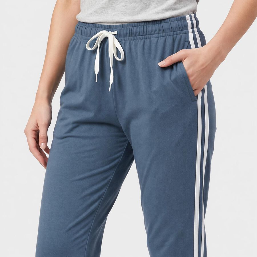 Women's Navy Blue Regular Fit Side-Striped Track Pants, Navy Blue, large