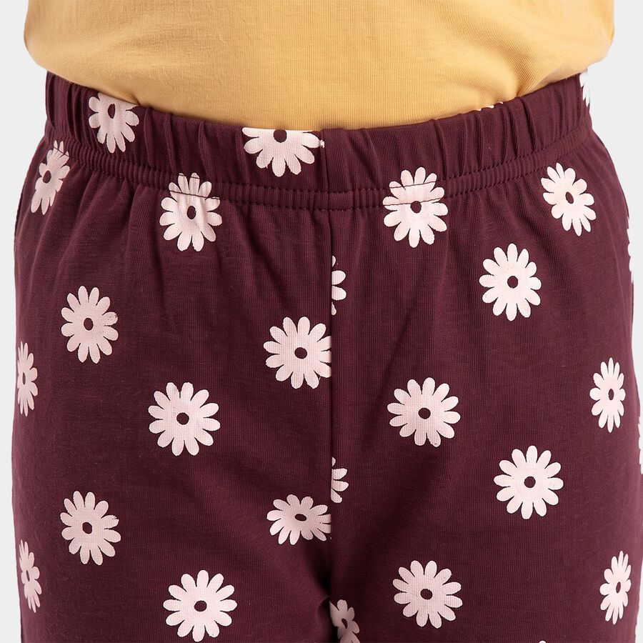 Girls' Wine Straight Fit Floral Printed Cotton Blend Pyjama, Wine, large
