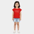 Girls Red Cotton Round Neck Casual T-Shirt, Red, small