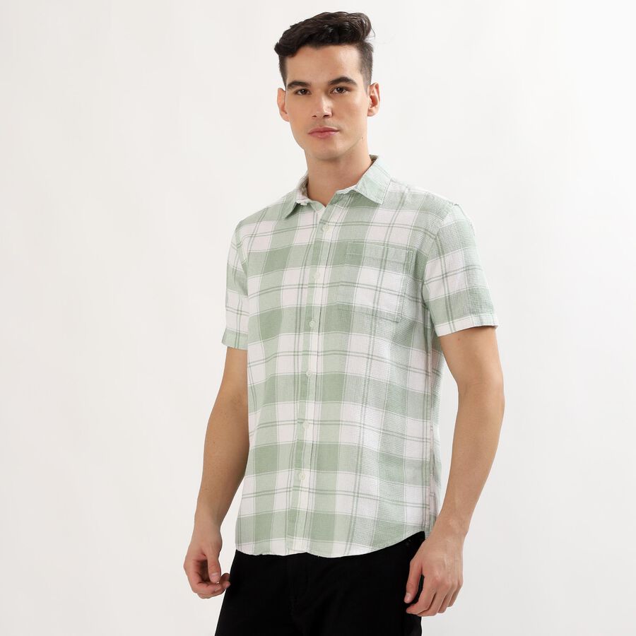 Men's Light Sage Green Cotton Half Sleeve Classic Casual Shirt, Light Green, large image number null