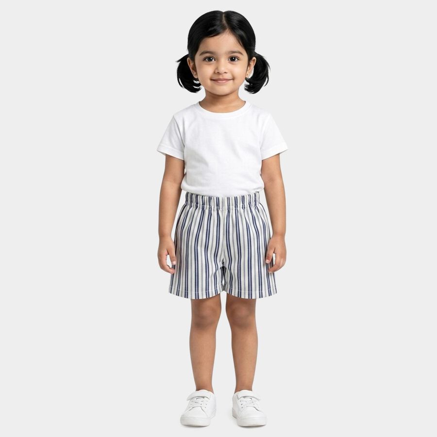 Girls Light Blue Regular Fit Striped Pull-On Shorts, हल्का नीला, large