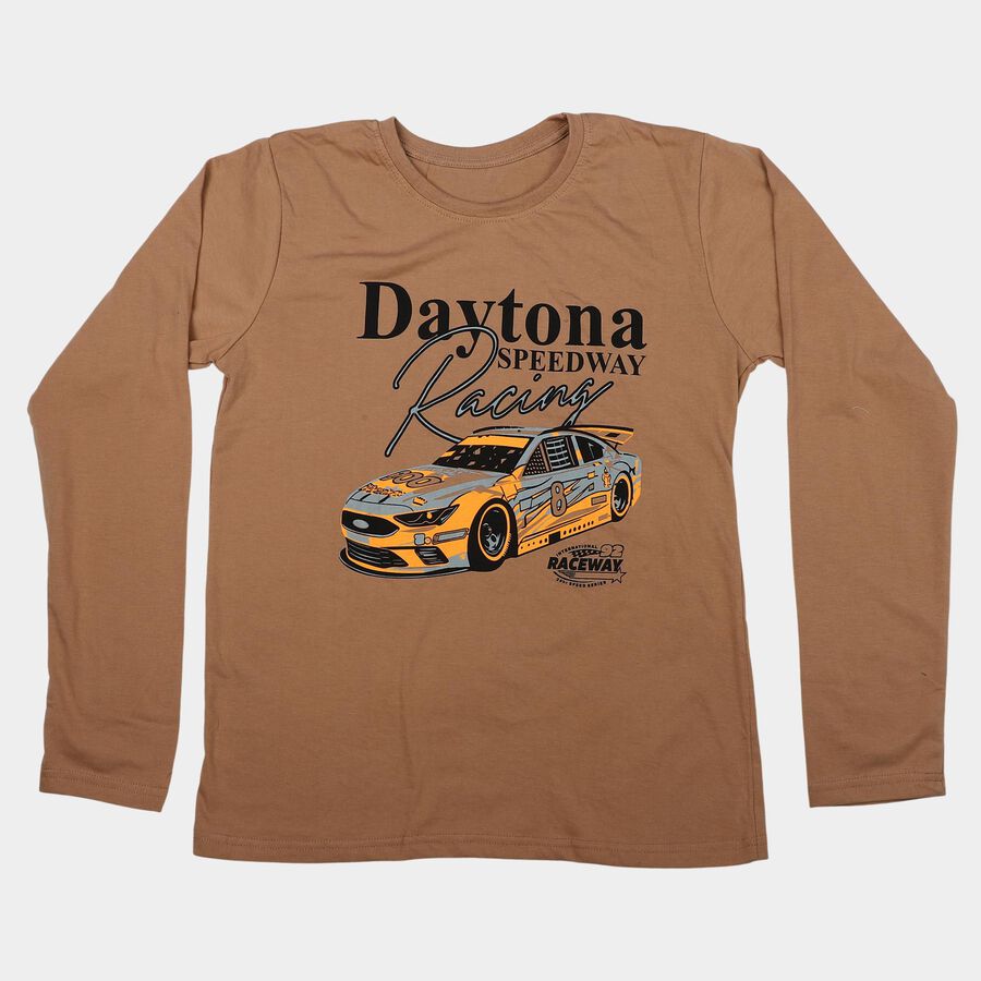 Boys Brown Crew Neck Regular T-Shirt, Brown, large
