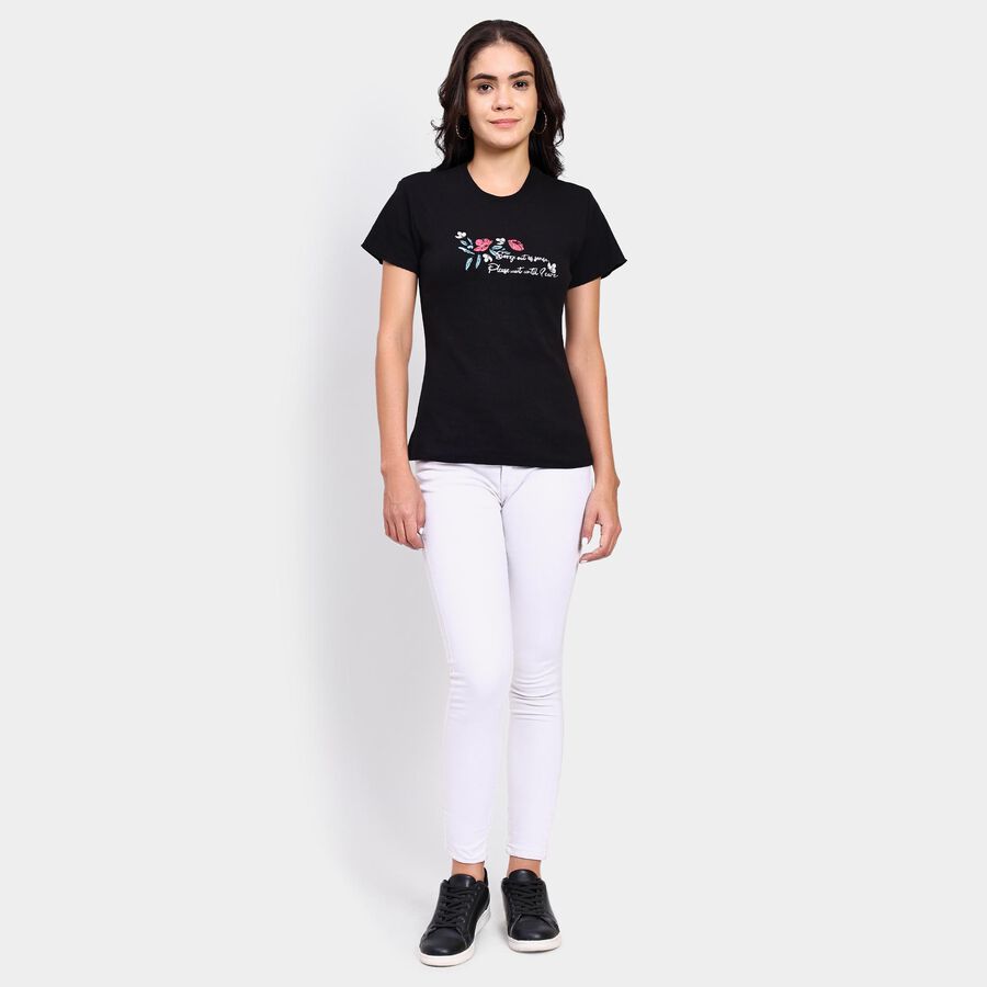 Ladies' Round Neck T-Shirt , Black, large image number null