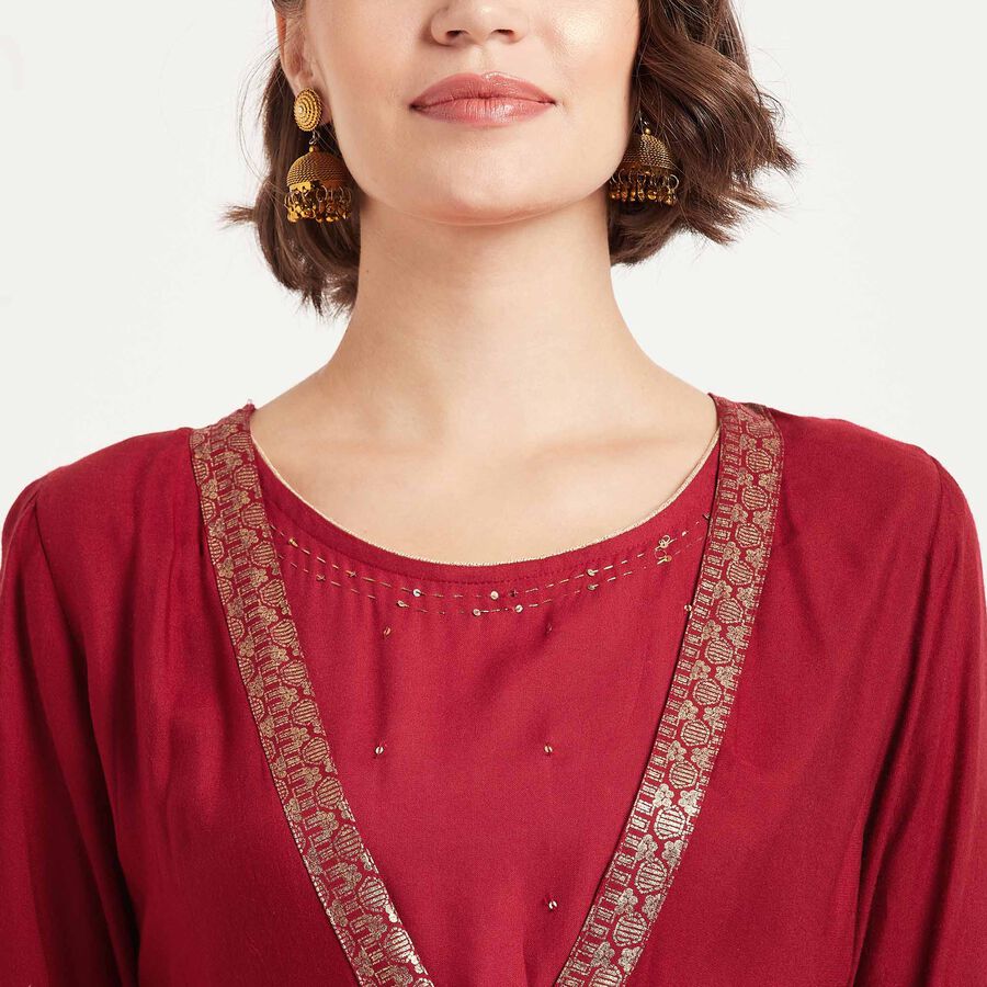 Solid 3/4Th Sleeves Kurta, Red, large image number null