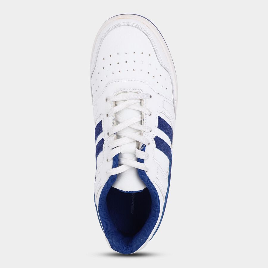 Men's Bright White and Deep Royal Blue Lace-Up Casual Sneakers, Blue, large