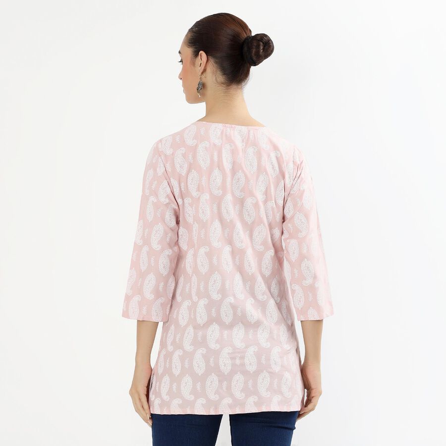 Women's Light Dusty Pink Notch Neck Paisley Printed Kurti, Light Pink, large