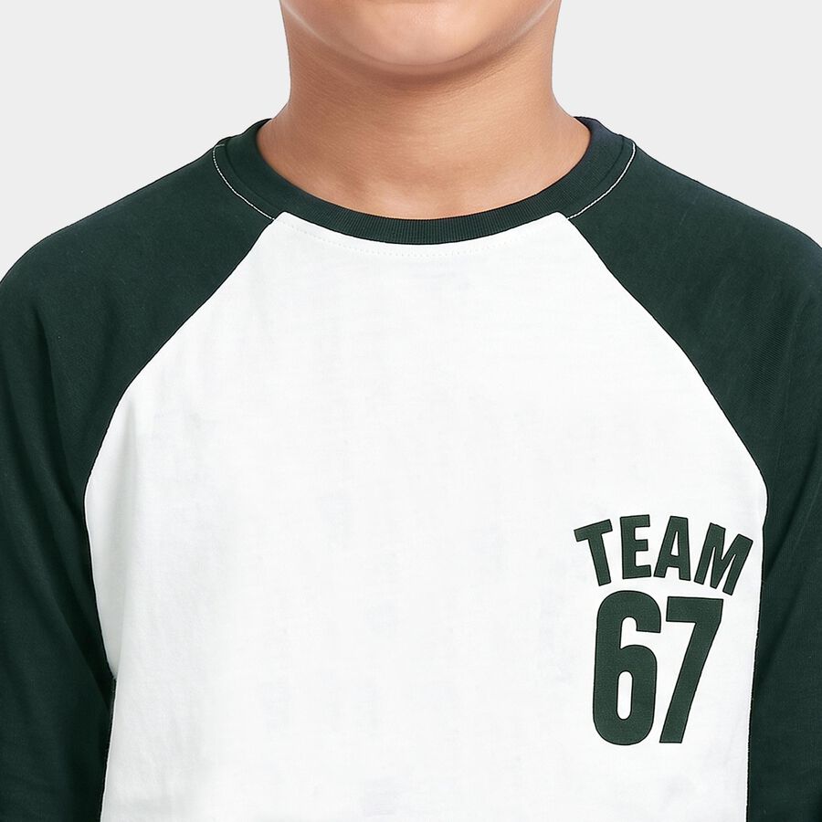 Boys White Round Neck Raglan Boys T-Shirt, White, large