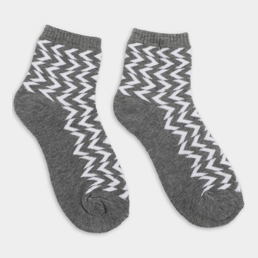 Women's Muted Charcoal Grey Regular Fit Zigzag Pattern Ankle Socks, मिश्रित हल्का ग्रे, large