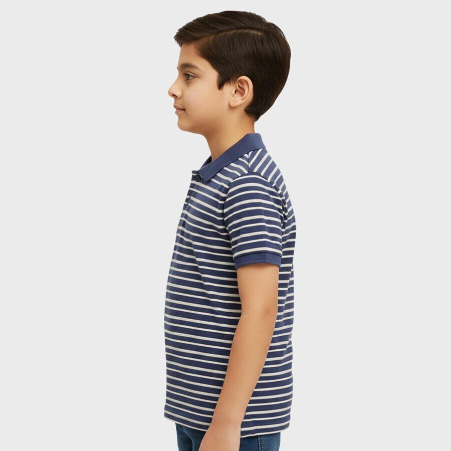 Boys Deep Midnight Navy Blue Crew Neck Casual Half Sleeve T-Shirt, Navy Blue, large