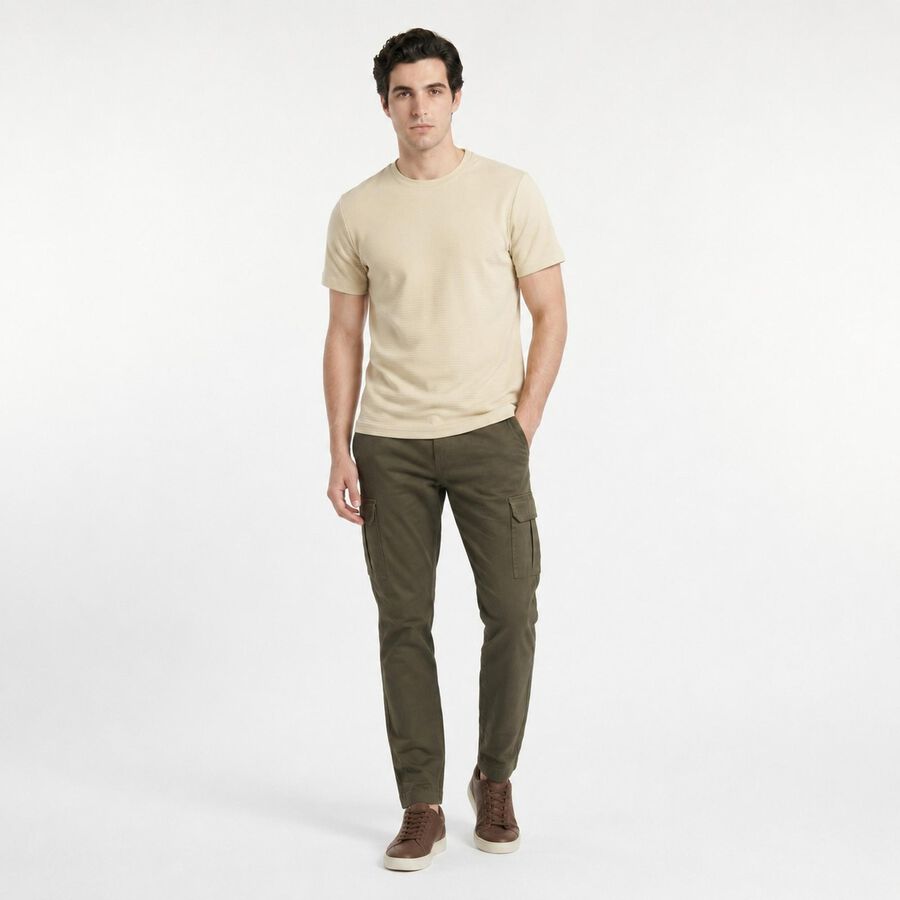 Men's Beige Cotton Round Neck Regular T-Shirt, Beige, large