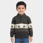 Boys' Charcoal Mock Neck Printed Pullover, चारकोल, small