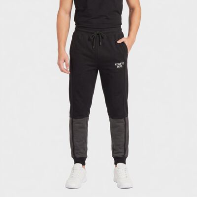 Men's Black Jogger Fit Panelled Track Pants