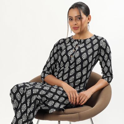 Women's Jet Black Printed Ethnic Set