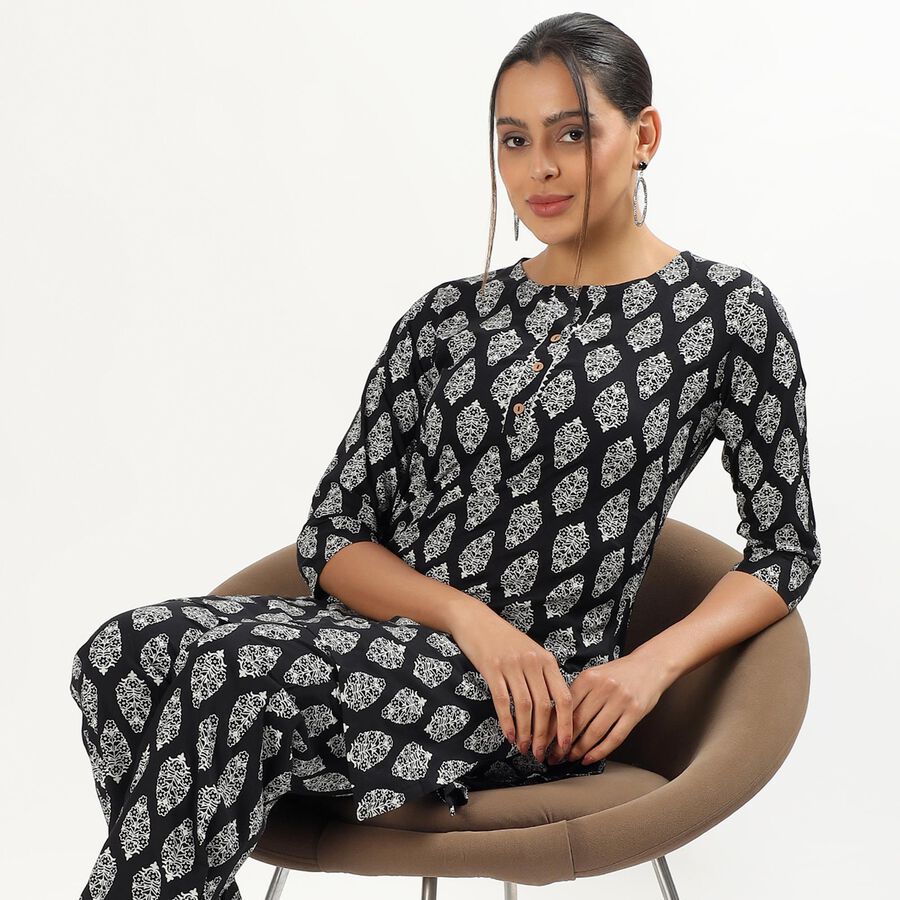 Women's Jet Black Printed Ethnic Set, Black, large image number null