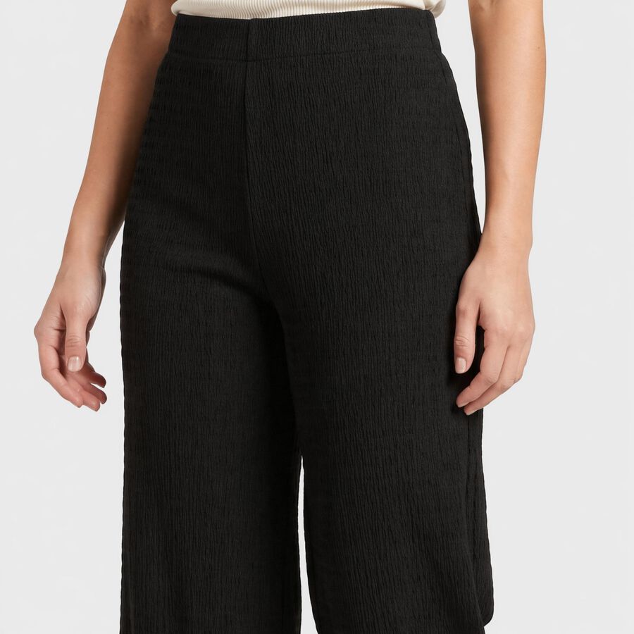 Ladies' Black Wide Leg Textured Track Pants, Black, large
