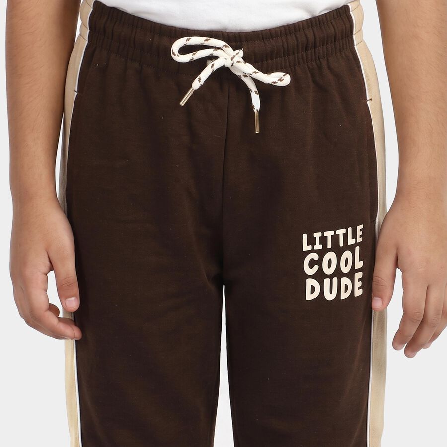 Boys Brown Jogger Fit Text Pyjama, भूरा, large