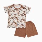 Infants' Beige Cotton Round Neck Printed Baba Suit, Beige, small image number null