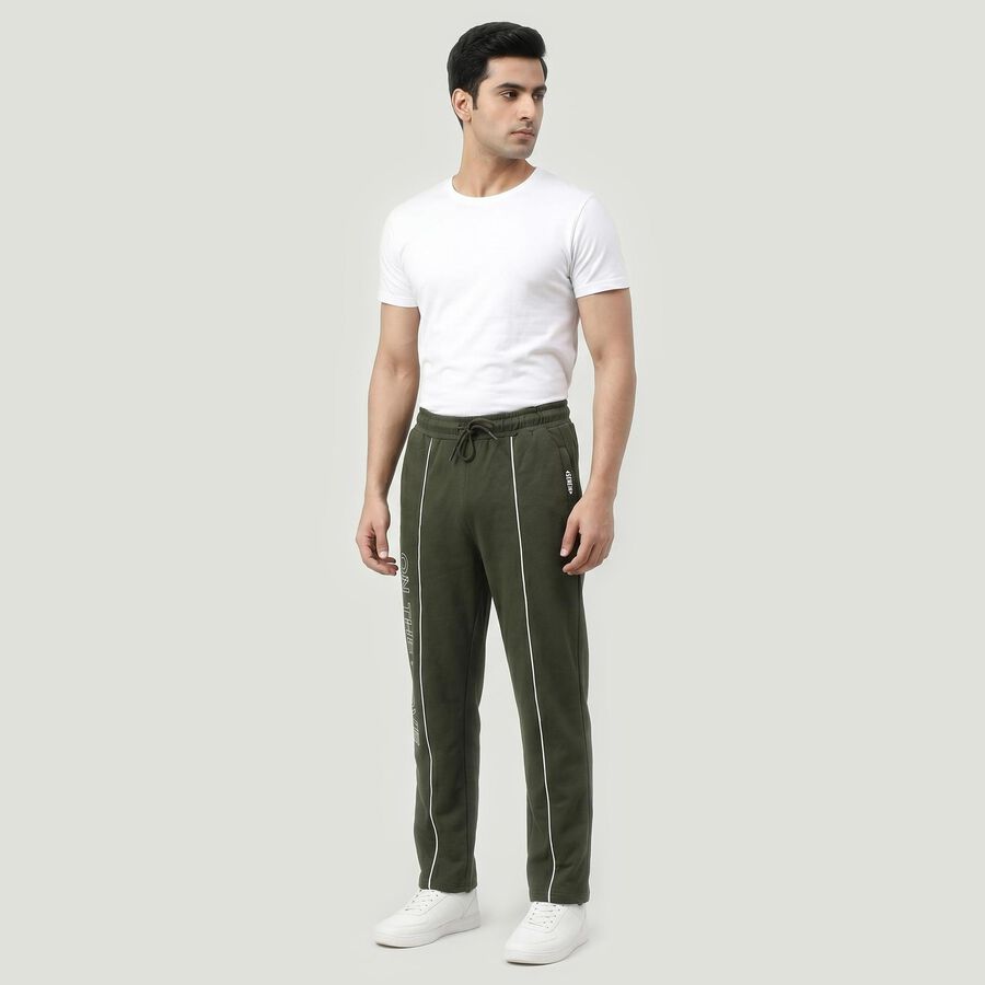 Men's Olive Green Straight Fit Printed Track Pants, Olive, large