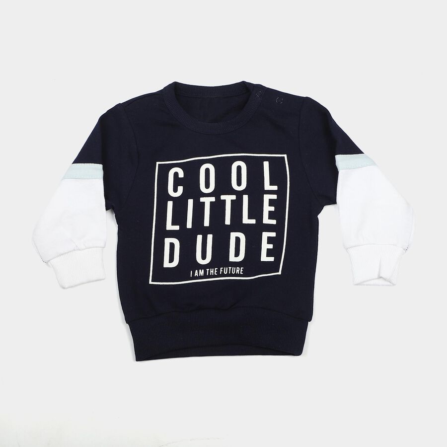Infants Navy Blue Cotton Crew Neck Regular T-Shirt, Navy Blue, large