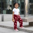 Girls' Wine Straight Fit Floral Printed Pyjama, वाइन, small