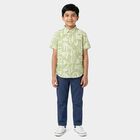 Boys' Mint Green Cotton Abstract Printed Regular Fit Shirt, Light Green, small