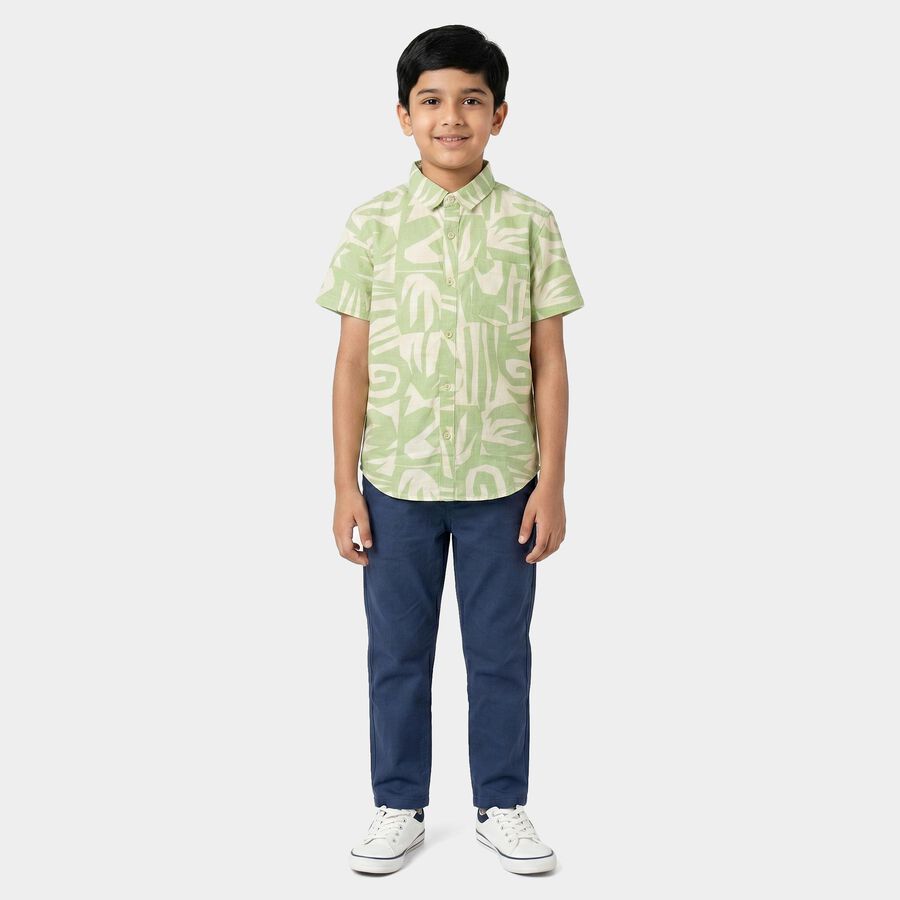 Boys' Mint Green Cotton Abstract Printed Regular Fit Shirt, Light Green, large
