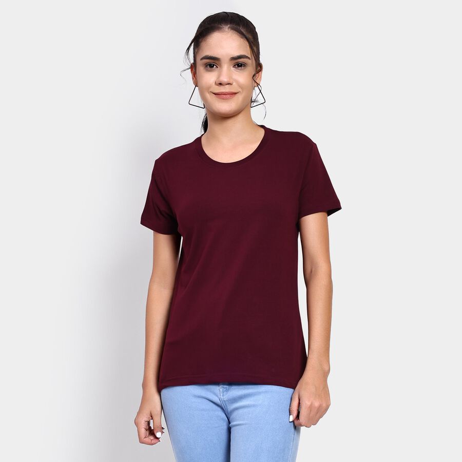 Ladies' Round Neck T-Shirt , Wine, large image number null