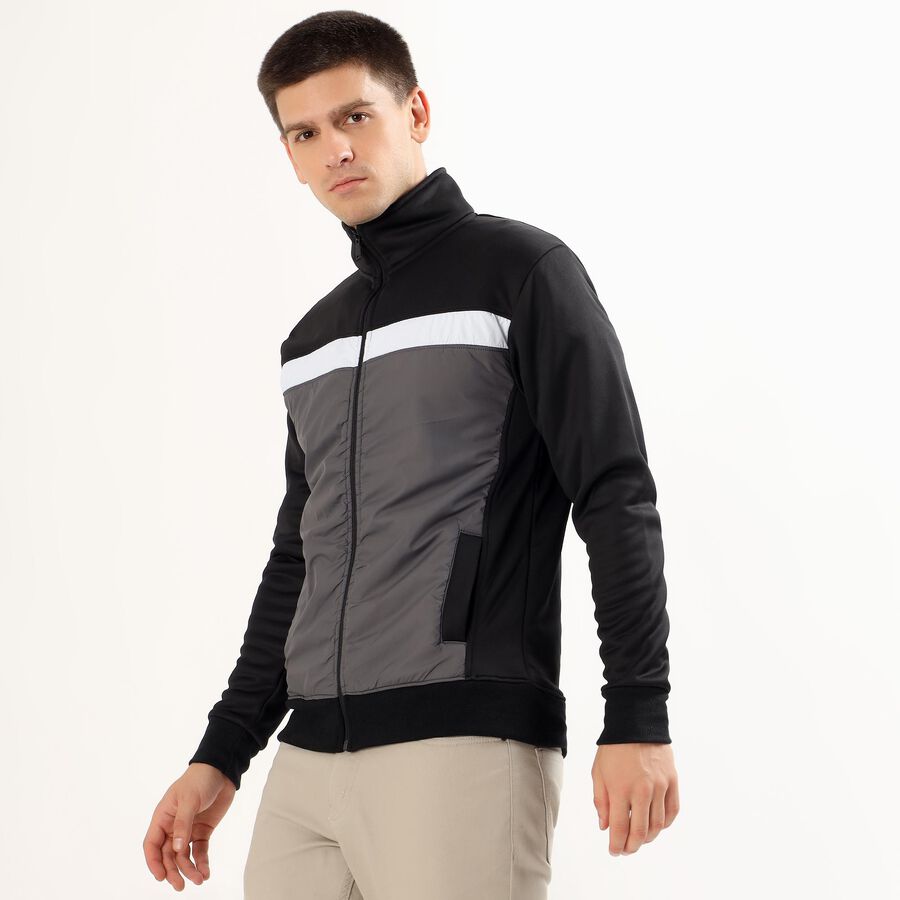 Men's Black and Grey High Neck Casual Sweatshirt, Dark Grey, large image number null