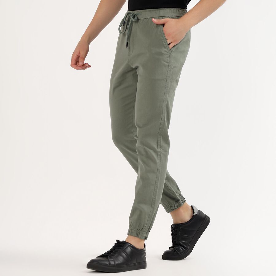 Men's Muted Sage Green Slim Fit Elastic Waist Casual Trousers, Light Green, large image number null