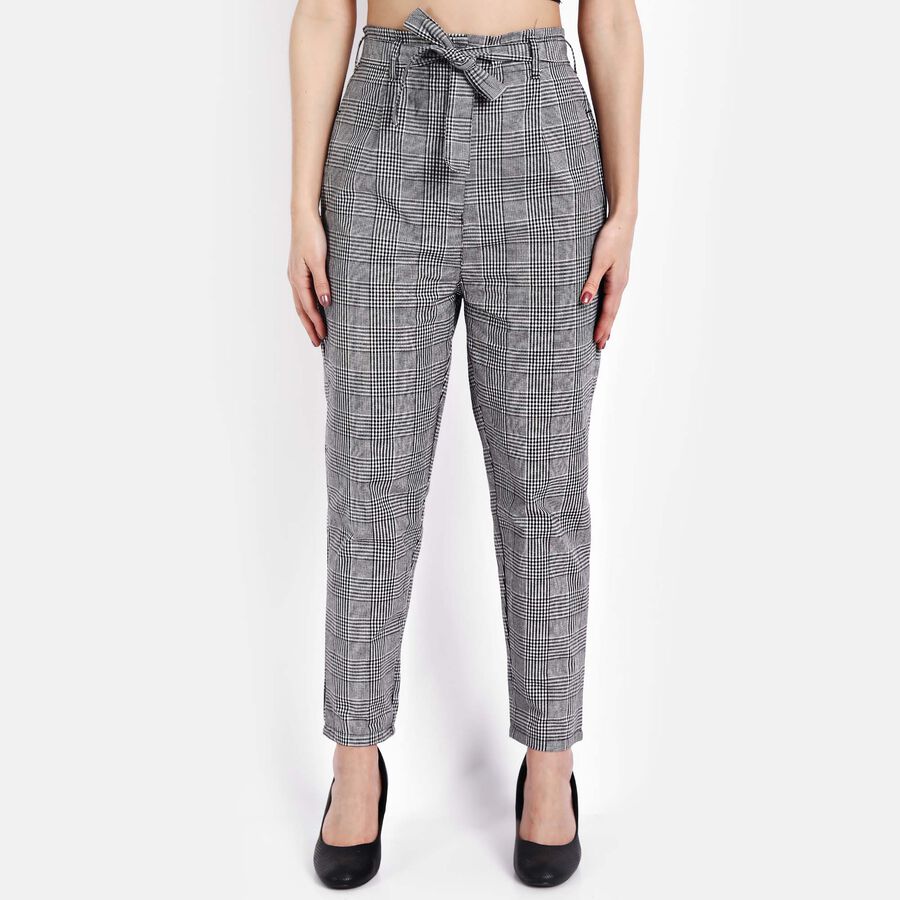 Checks Regular Fit High Rise Trousers, Black, large image number null