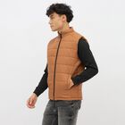 Men's Brown High Neck Sleeveless Puffer Jacket, Brown, small image number null