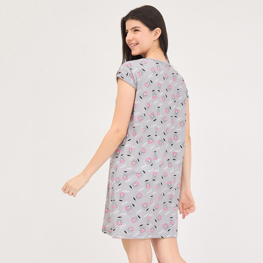 Ladies' Knee Length Nighty, Light Grey, large image number null
